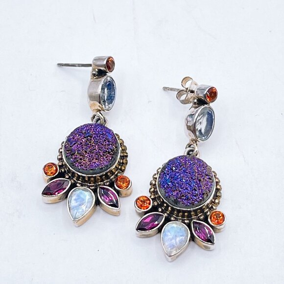 Nicky Butler Sterling Silver Earrings Purple Druzy Moonstone Garnet & Citrine Ge - Picture 2 of 7
